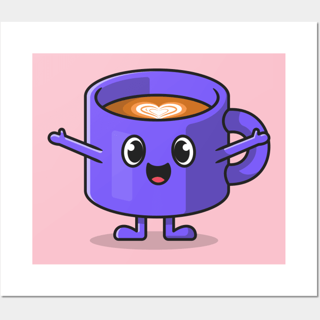 Cute Happy Coffee Cup Cartoon Wall Art by Catalyst Labs